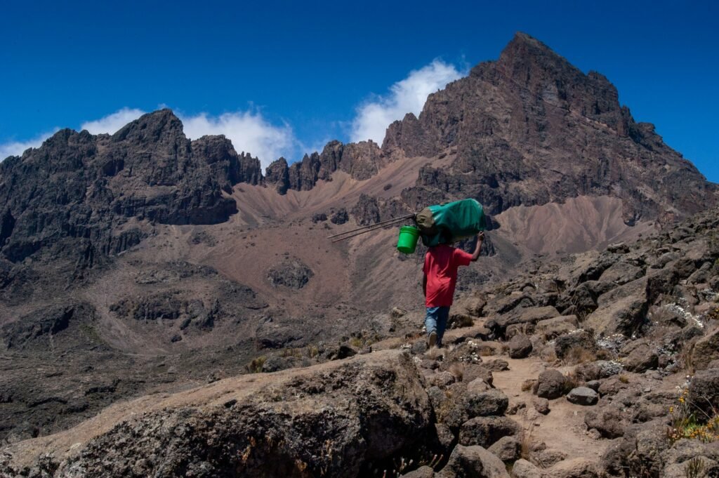 Hikers ascending the Lemosho route on Mount Kilimanjaro