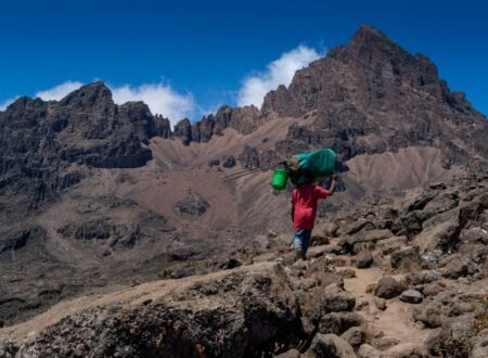 Hikers ascending the Lemosho route on Mount Kilimanjaro