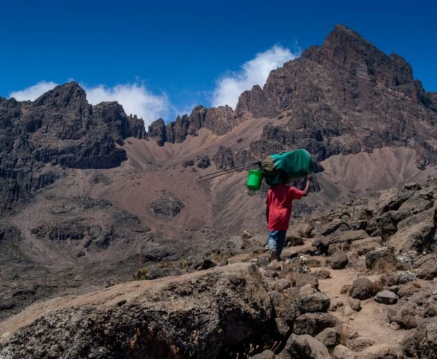 Hikers ascending the Lemosho route on Mount Kilimanjaro